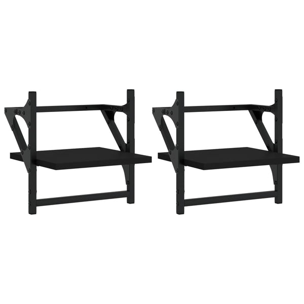 Wandregale mit Stange, 2er Set, Schwarz