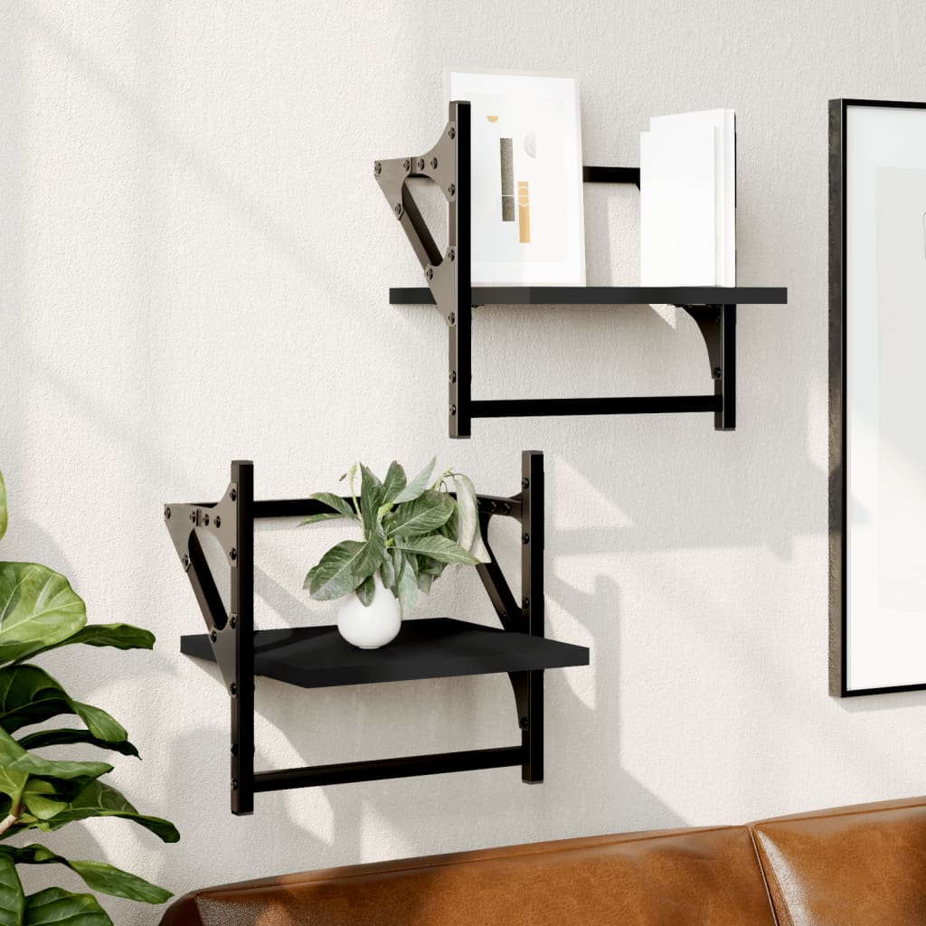 Wandregale mit Stange, 2er Set, Schwarz