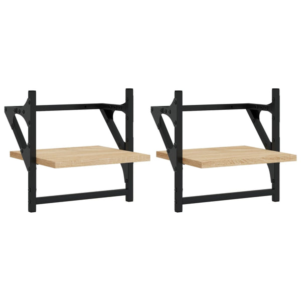 Wandregale mit Stange, 2er Set Sonoma Eiche