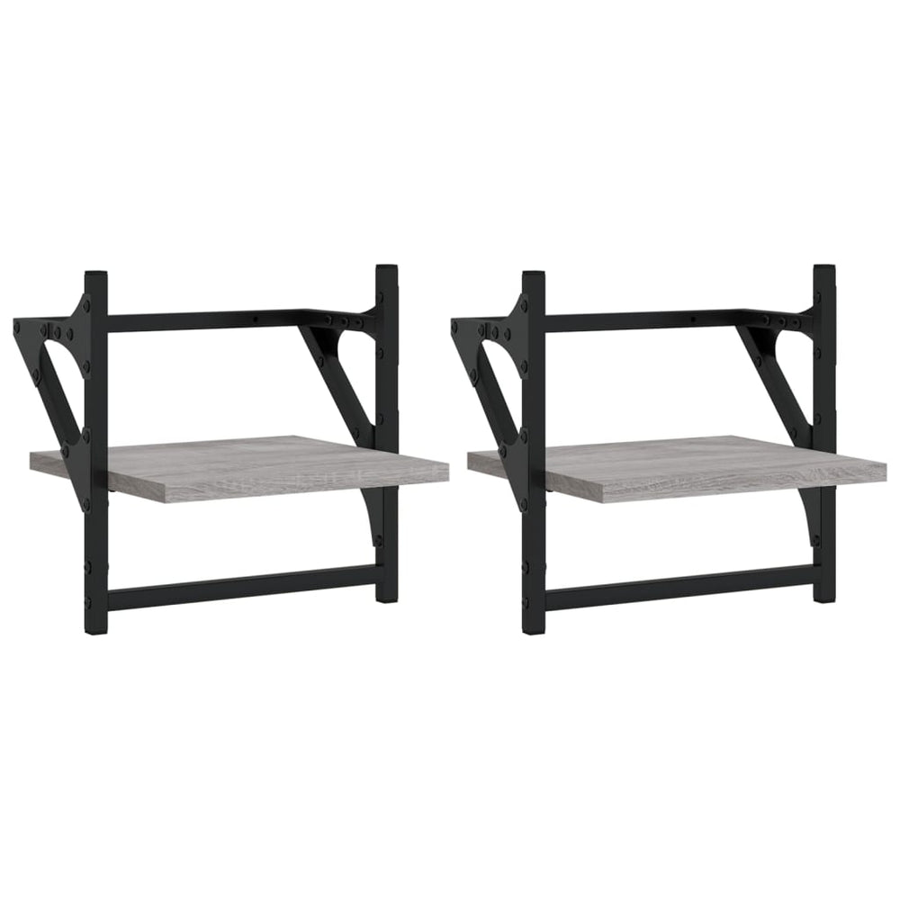 Wandregale mit Stange, 2er Set Grau
