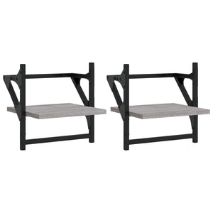 Wandregale mit Stange, 2er Set Grau