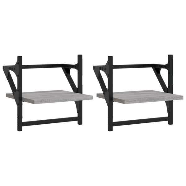 Wandregale mit Stange, 2er Set Grau