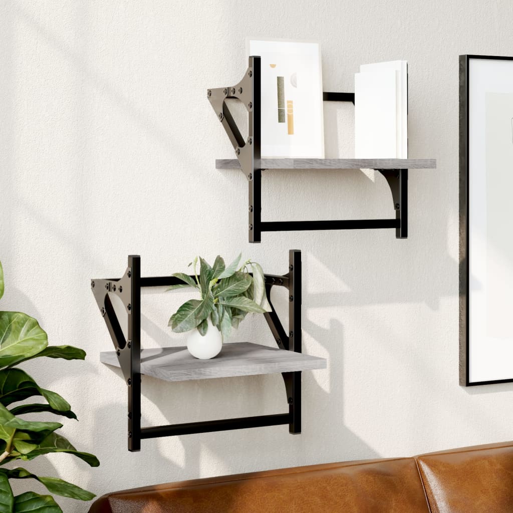 Wandregale mit Stange, 2er Set Grau