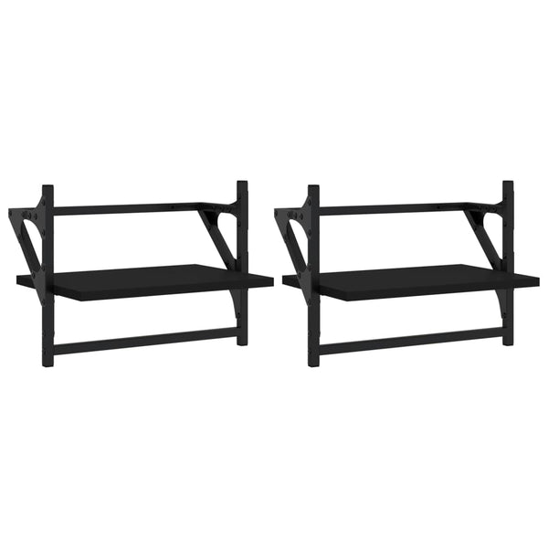 Wandregale mit Stange, Schwarz, 2er-Set