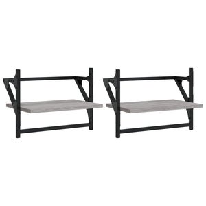 Wandregale mit Stange Grau Sonoma 2er Set