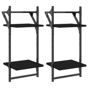 Wandregale mit Stange, 2er Set, Schwarz