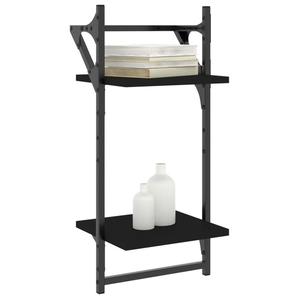 Wandregale mit Stange, 2er Set, Schwarz