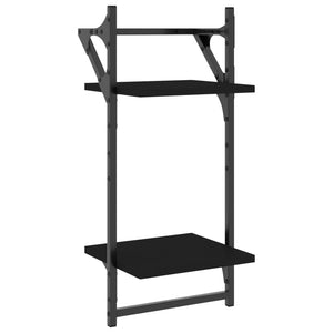 Wandregale mit Stange, 2er Set, Schwarz