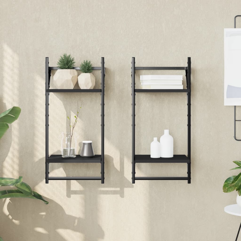 Wandregale mit Stange, 2er Set, Schwarz