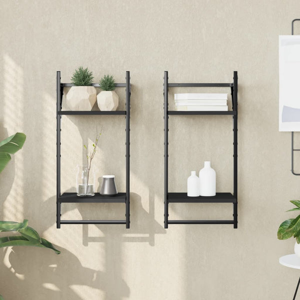 Wandregale mit Stange, 2er Set, Schwarz