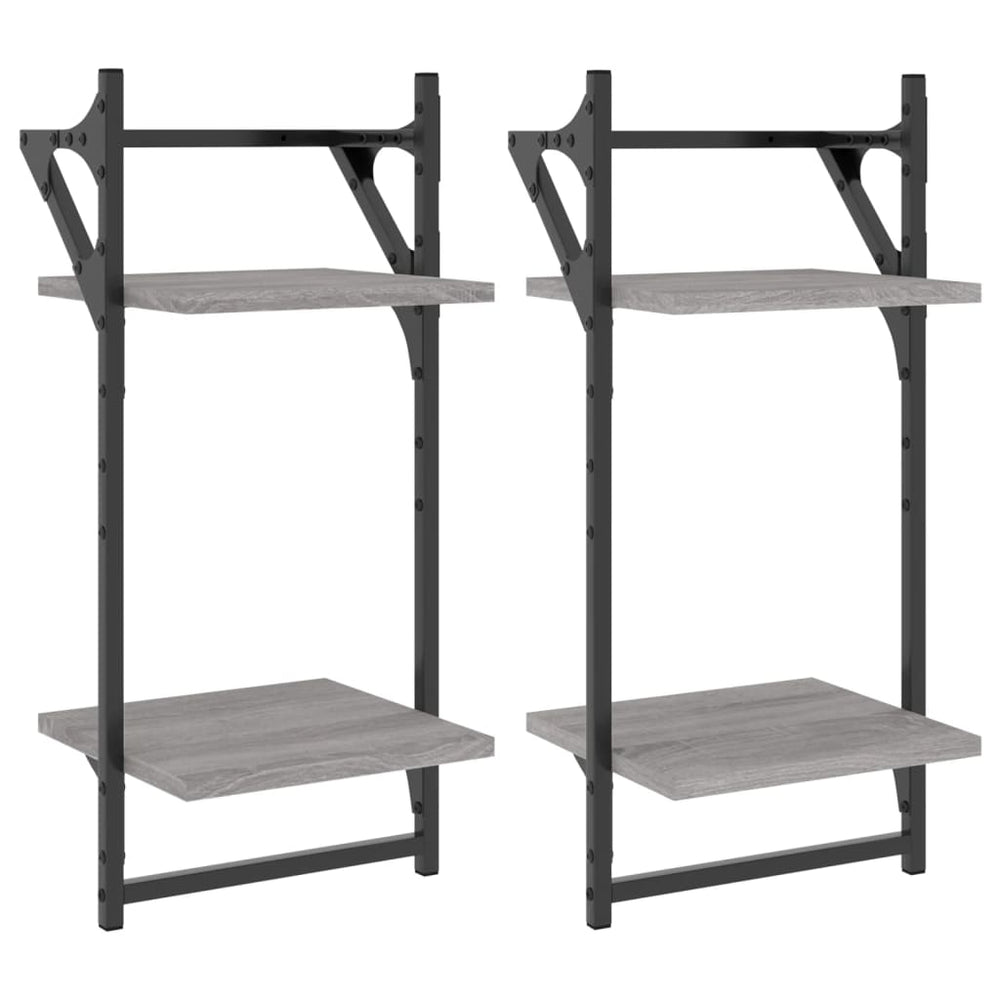 Wandregale mit Stange, Grau Sonoma, 2er Set