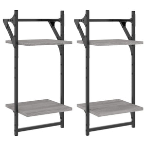 Wandregale mit Stange, Grau Sonoma, 2er Set