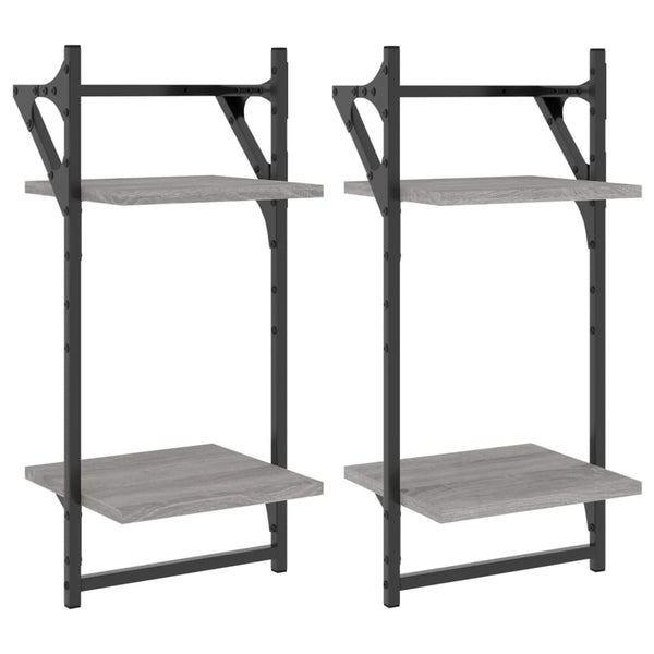 Wandregale mit Stange, Grau Sonoma, 2er Set