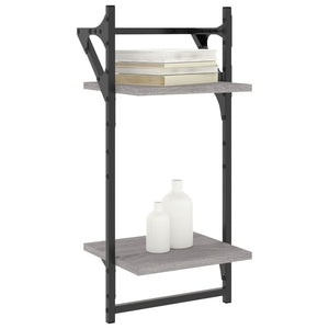 Wandregale mit Stange, Grau Sonoma, 2er Set