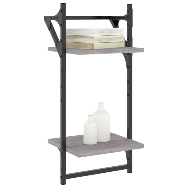 Wandregale mit Stange, Grau Sonoma, 2er Set