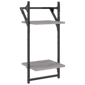 Wandregale mit Stange, Grau Sonoma, 2er Set