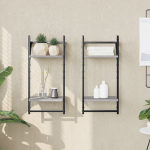 Wandregale mit Stange, Grau Sonoma, 2er Set