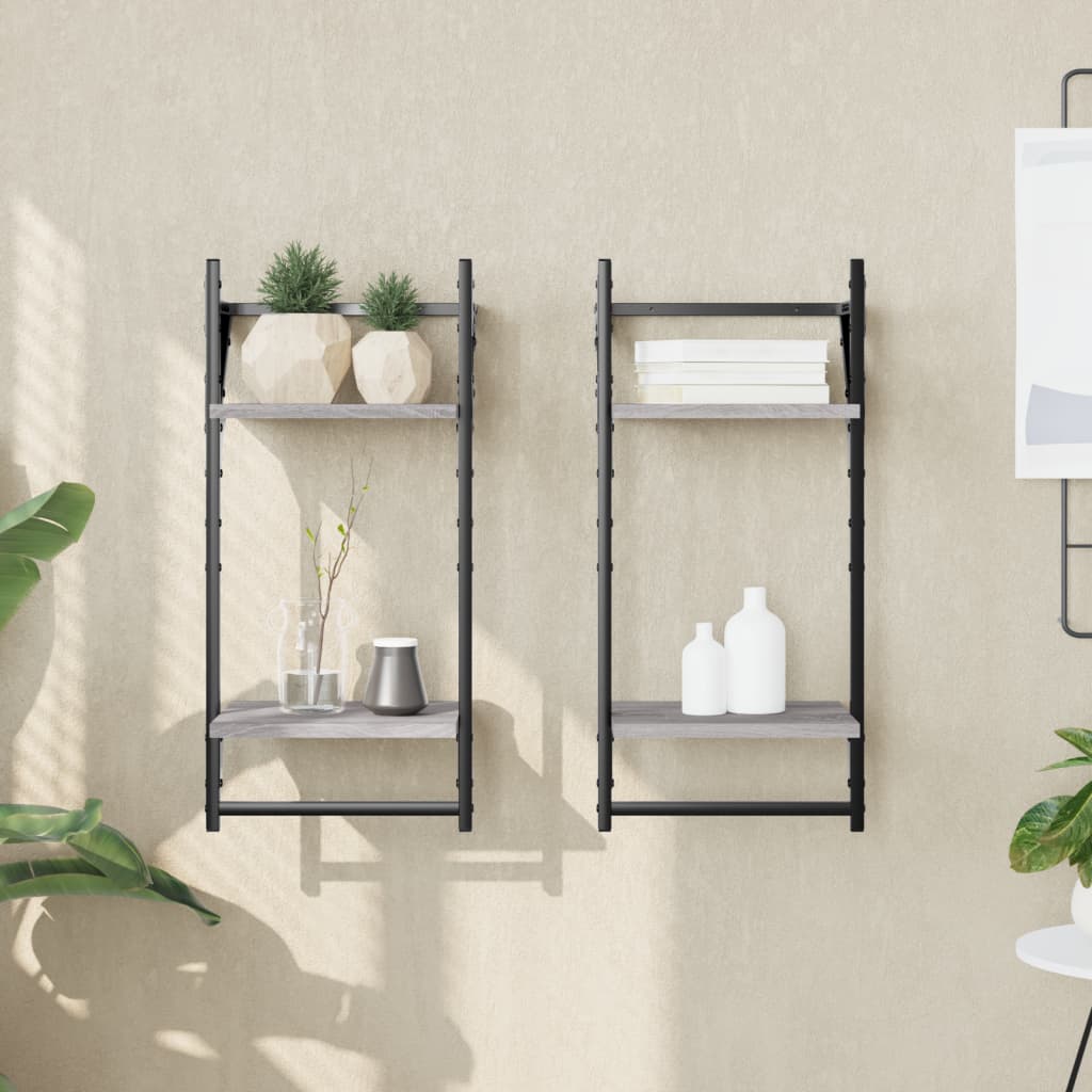 Wandregale mit Stange, Grau Sonoma, 2er Set