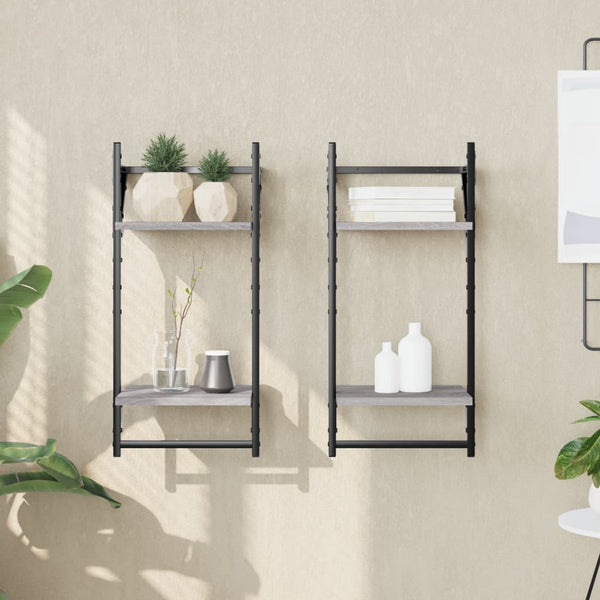Wandregale mit Stange, Grau Sonoma, 2er Set