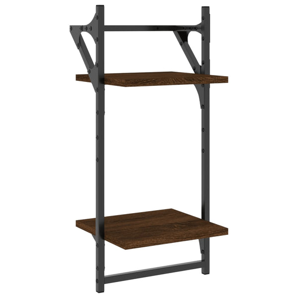 Wandregale mit Stange, 2er Set Eichen-Optik