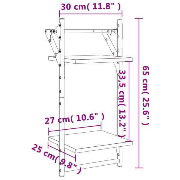 Wandregale mit Stange, 2er Set Eichen-Optik