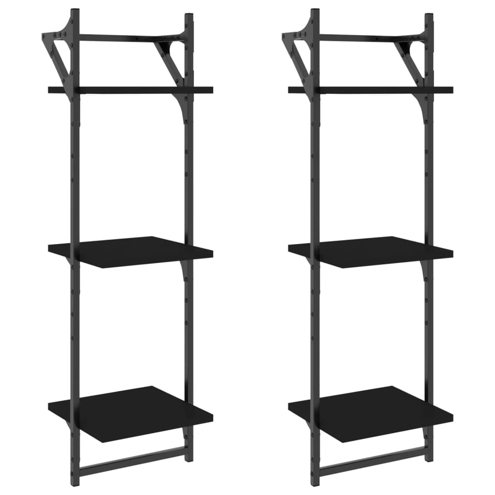 Wandregale mit Stange, 2er Set, Schwarz