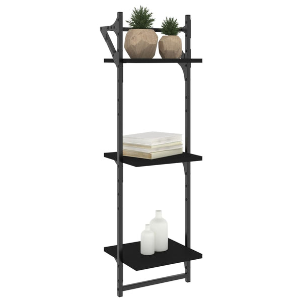 Wandregale mit Stange, 2er Set, Schwarz