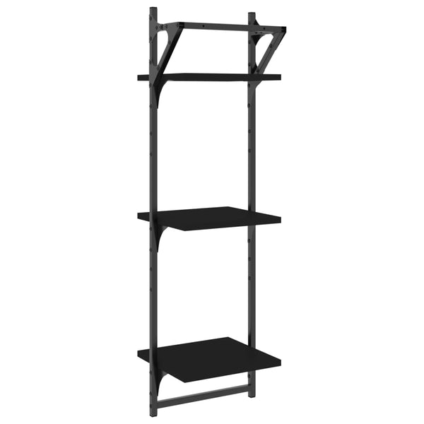 Wandregale mit Stange, 2er Set, Schwarz