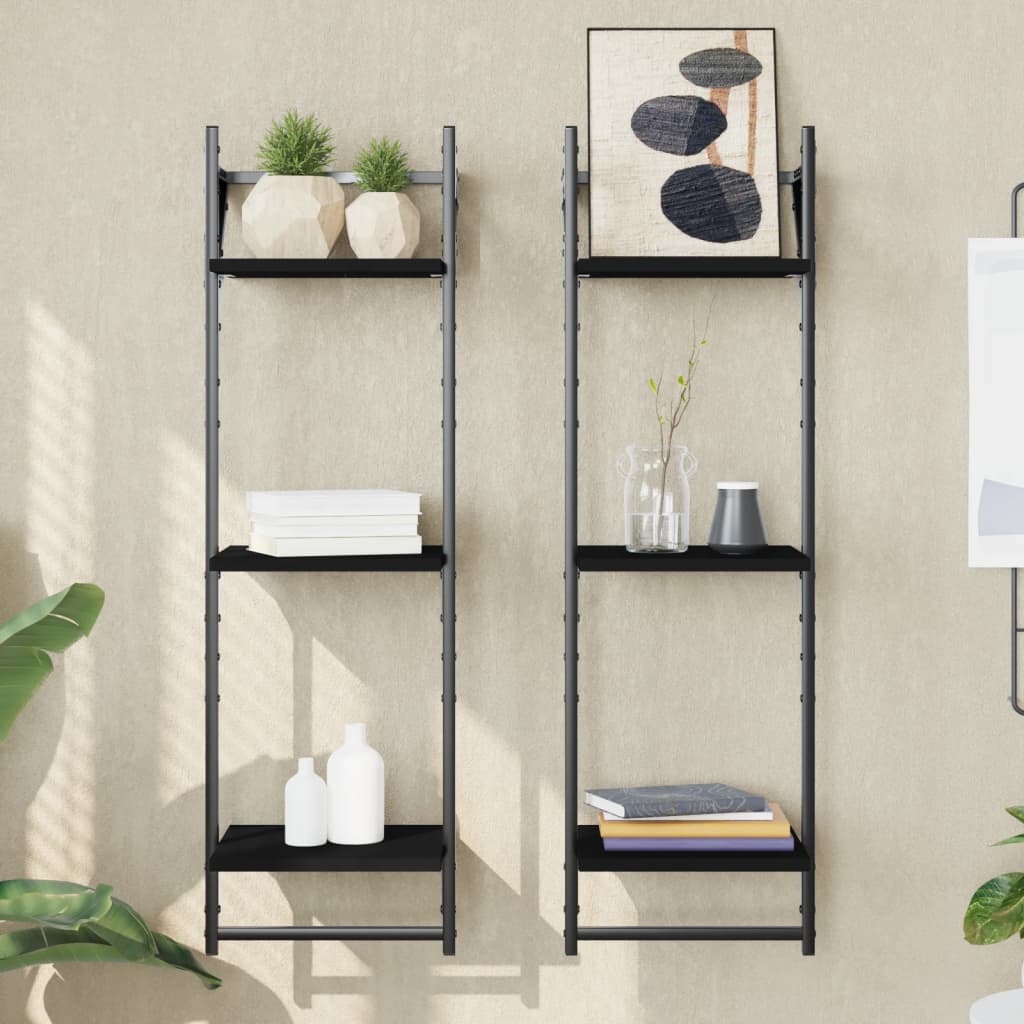 Wandregale mit Stange, 2er Set, Schwarz