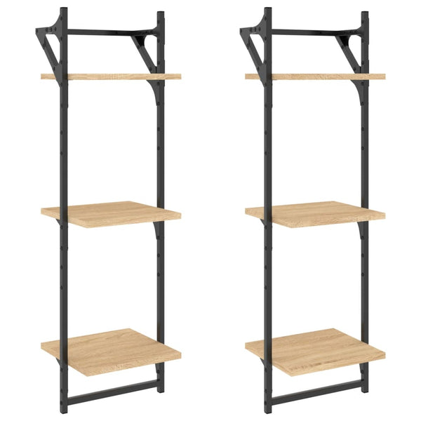 Wandregale Sonoma Eiche mit Stangen, 2er Set