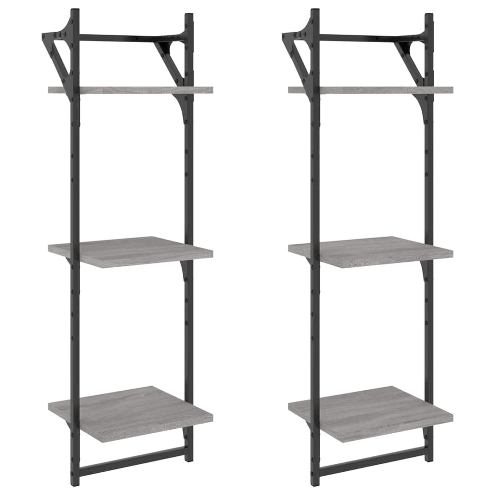 Wandregale mit Stange, 2er Set, Grau Sonoma