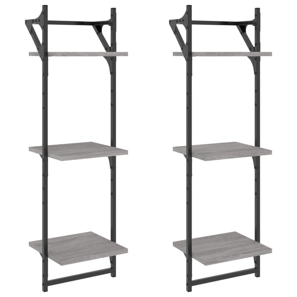 Wandregale mit Stange, 2er Set, Grau Sonoma