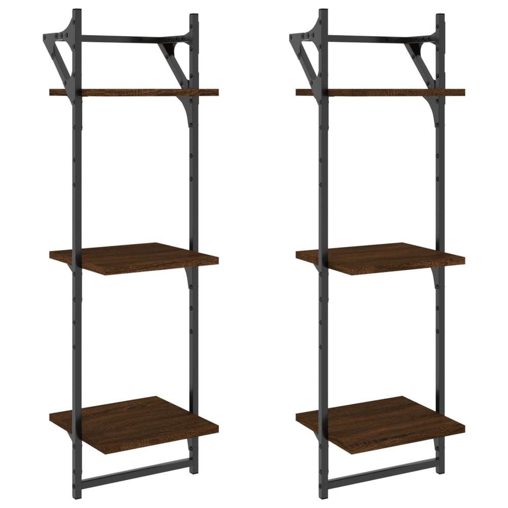 Wandregale mit Stangen, 2er Set Eichen-Optik