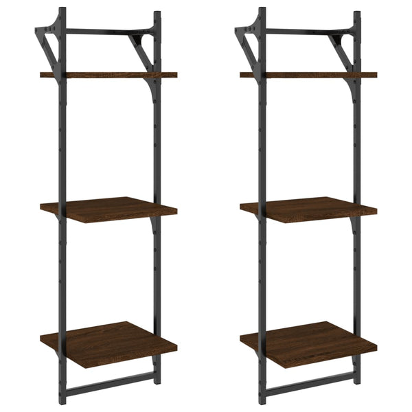 Wandregale mit Stangen, 2er Set Eichen-Optik