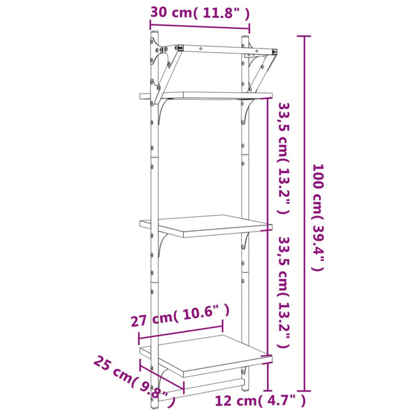 Wandregale mit Stangen, 2er Set Eichen-Optik
