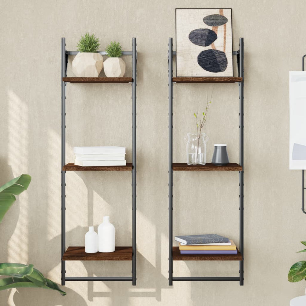 Wandregale mit Stangen, 2er Set Eichen-Optik