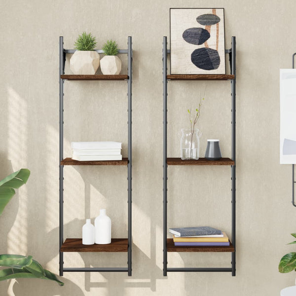 Wandregale mit Stangen, 2er Set Eichen-Optik