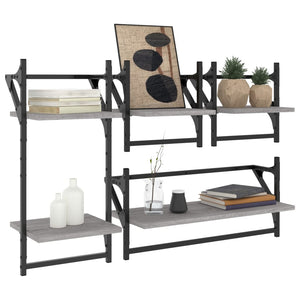 Wandregal Set Grau Sonoma mit Stangen, 4-teilig