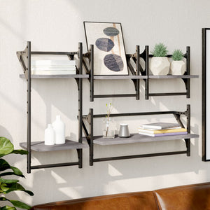 Wandregal Set Grau Sonoma mit Stangen, 4-teilig