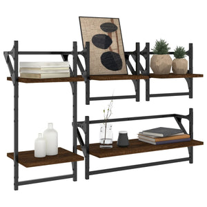 Wandregal-Set mit Stangen, Eichen-Optik, 4-teilig