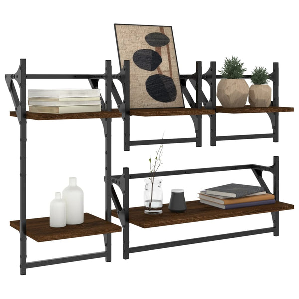 Wandregal-Set mit Stangen, Eichen-Optik, 4-teilig