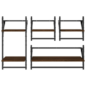 Wandregal-Set mit Stangen, Eichen-Optik, 4-teilig