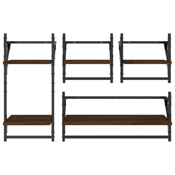 Wandregal-Set mit Stangen, Eichen-Optik, 4-teilig
