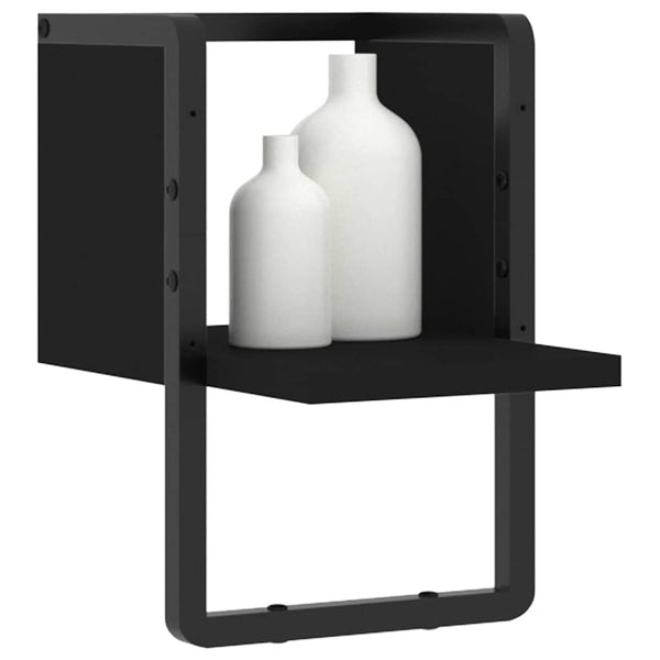 Schwarzes Wandregal mit Stange, 20x25x30 cm
