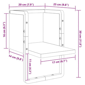 Schwarzes Wandregal mit Stange, 20x25x30 cm