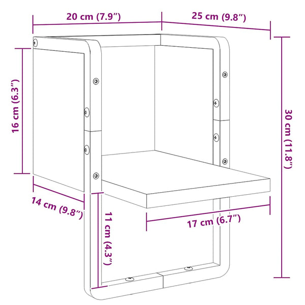 Schwarzes Wandregal mit Stange, 20x25x30 cm
