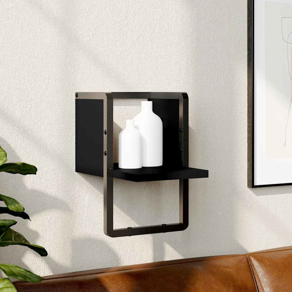 Schwarzes Wandregal mit Stange, 20x25x30 cm