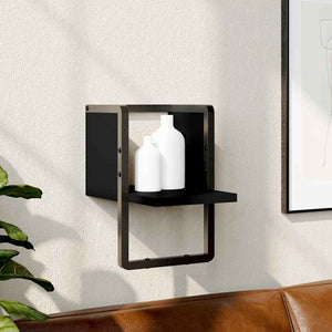 Schwarzes Wandregal mit Stange, 20x25x30 cm