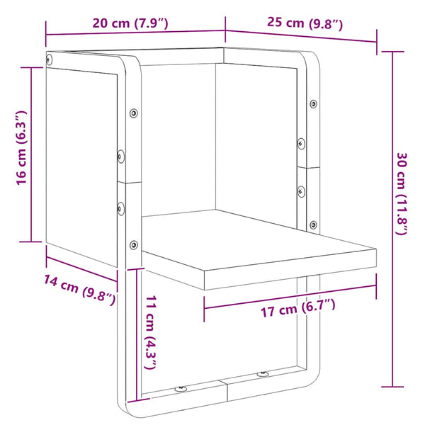 Wandregal Grau Sonoma mit Stange 20x30 cm