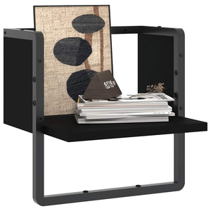 Schwarzes Wandregal mit Stange 30x25x30 cm